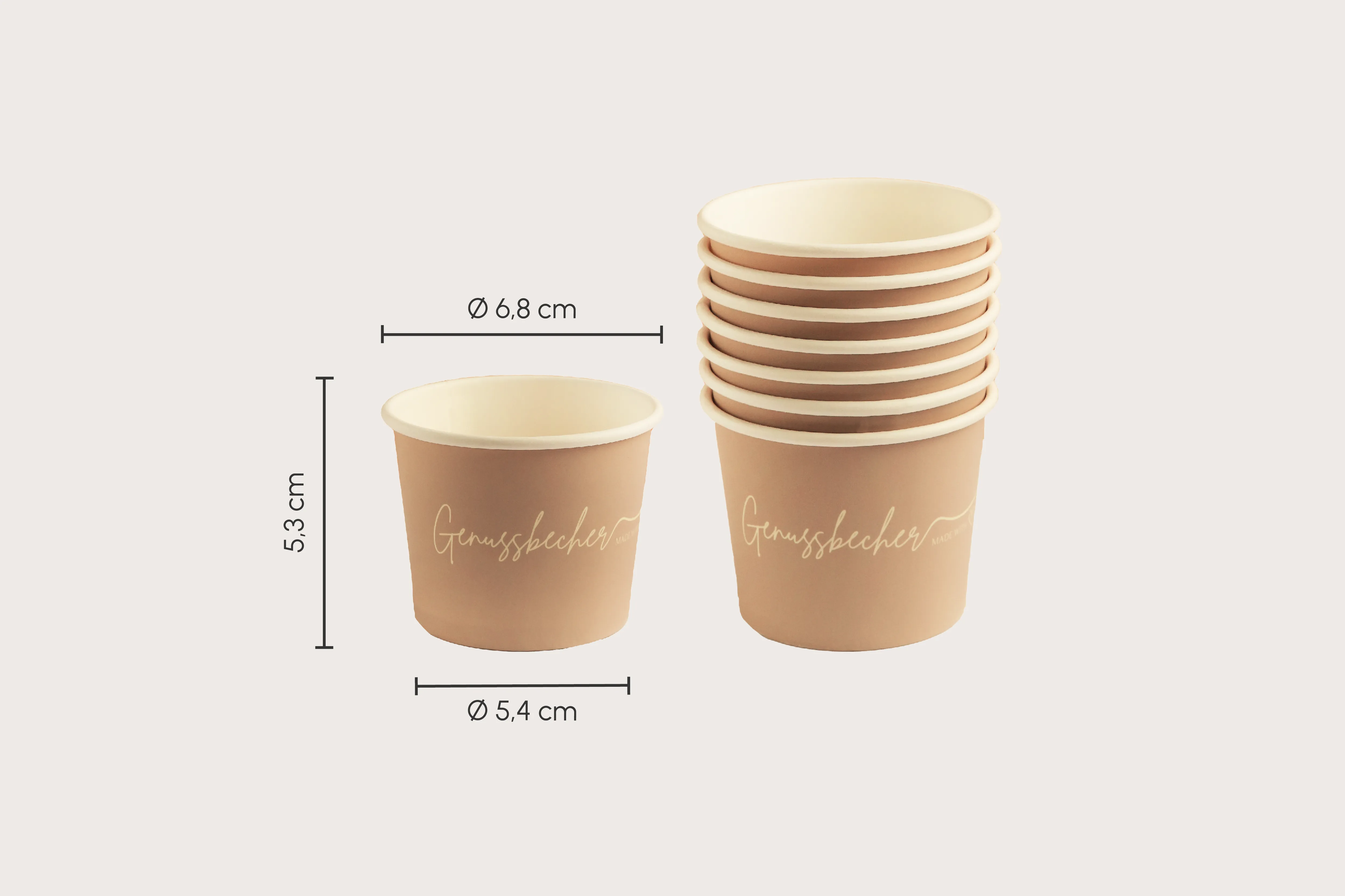 Papp-Eisbecher, Genussbecher, weiß, Ø 6,8 x Ø 5,4 x H 5,3 cm, Beidseitige PE-Beschichtung (1.000er Karton)
